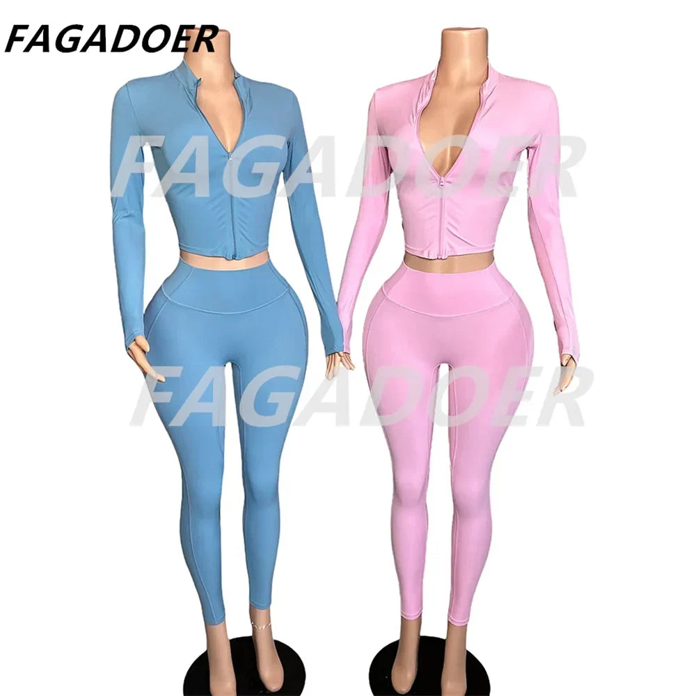 FAGADOER Candy Color 2-Piece Sporty Tracksuit - Image 2