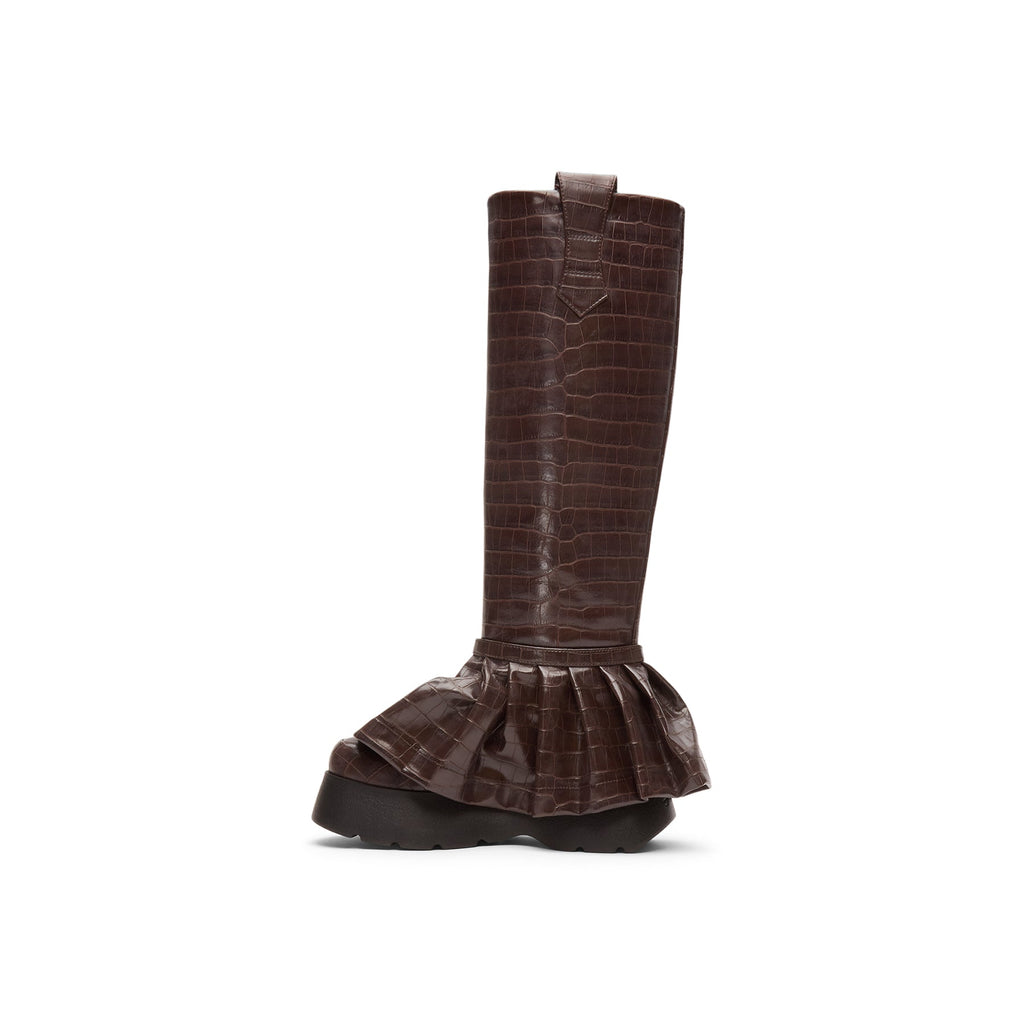 GANNI Kat Croc High Boot (Chocolate Fondant) - Image 2
