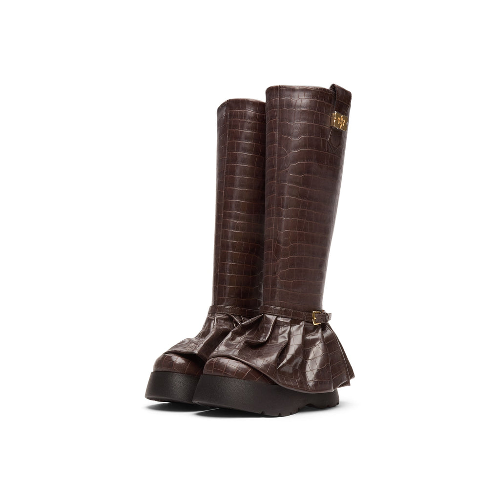 GANNI Kat Croc High Boot (Chocolate Fondant) - Image 3