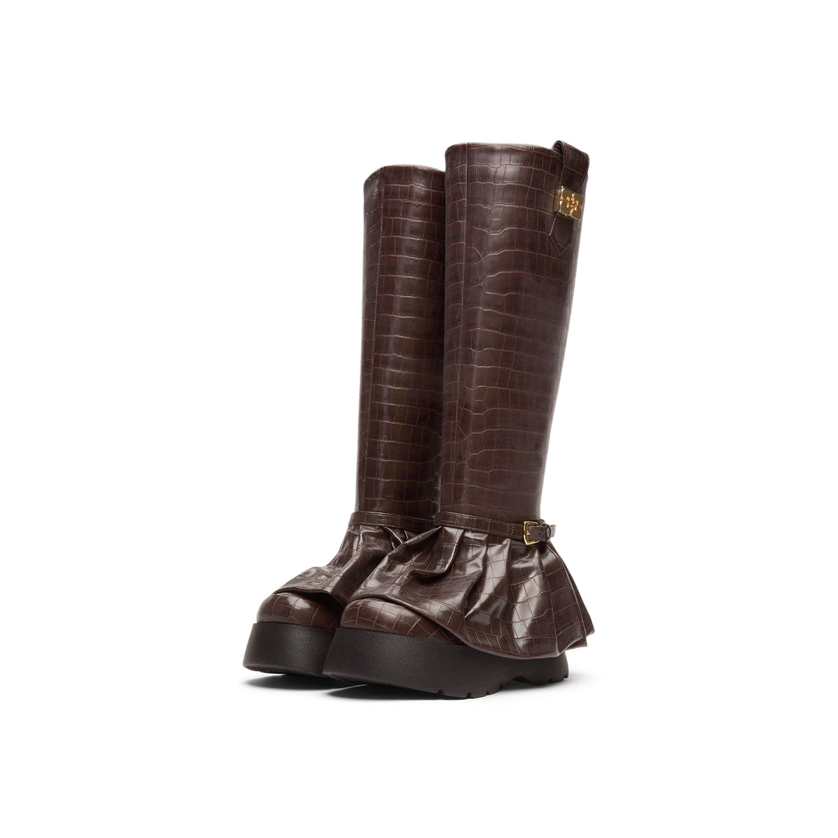 GANNI Kat Croc High Boot (Chocolate Fondant) - Image 3