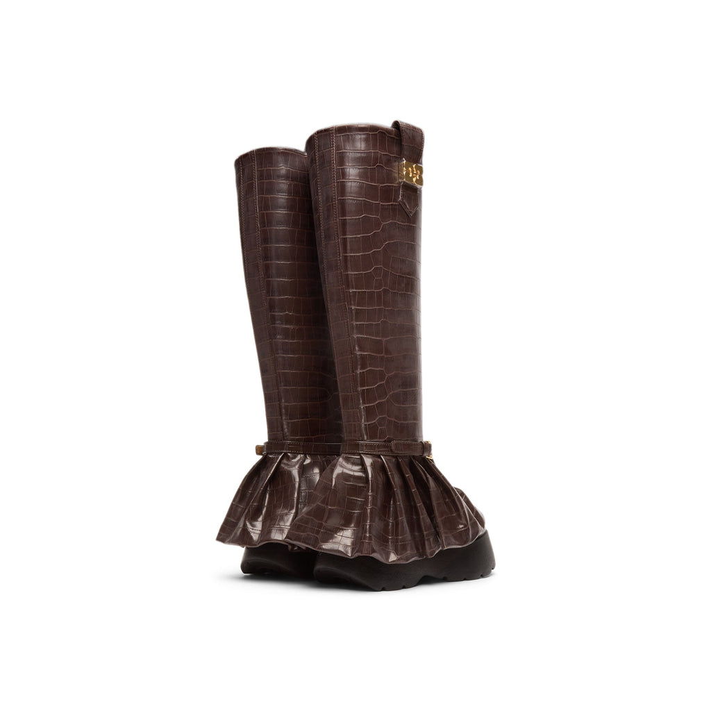 GANNI Kat Croc High Boot (Chocolate Fondant) - Image 4