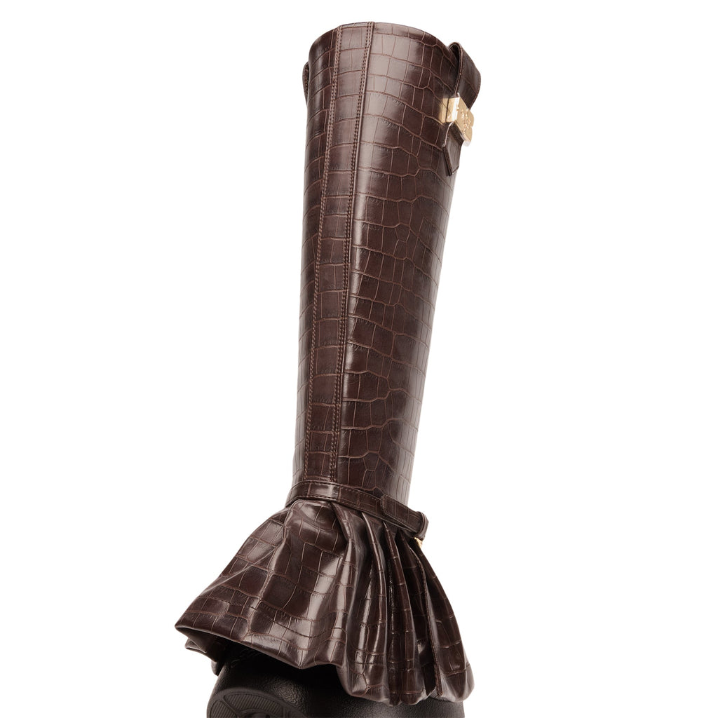 GANNI Kat Croc High Boot (Chocolate Fondant) - Image 9