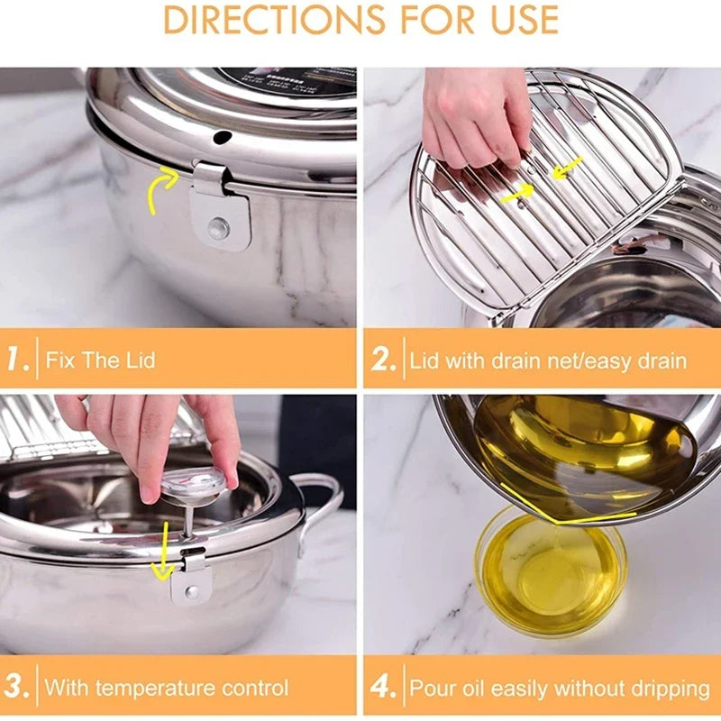 Japanese Deep Frying Pot with a Thermometer and a Lid 304 Stainless Steel Kitchen Tempura Fryer Pan 20/24cm - Image 11