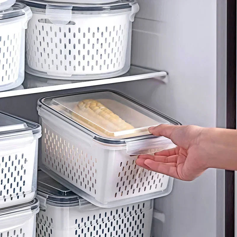 Multipurpose Refrigerator Storage Container with Drain Basket - Image 3