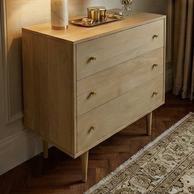 Minimalist Mango Wood Light Oak Oslo Chest of 3 Drawers - Image 4