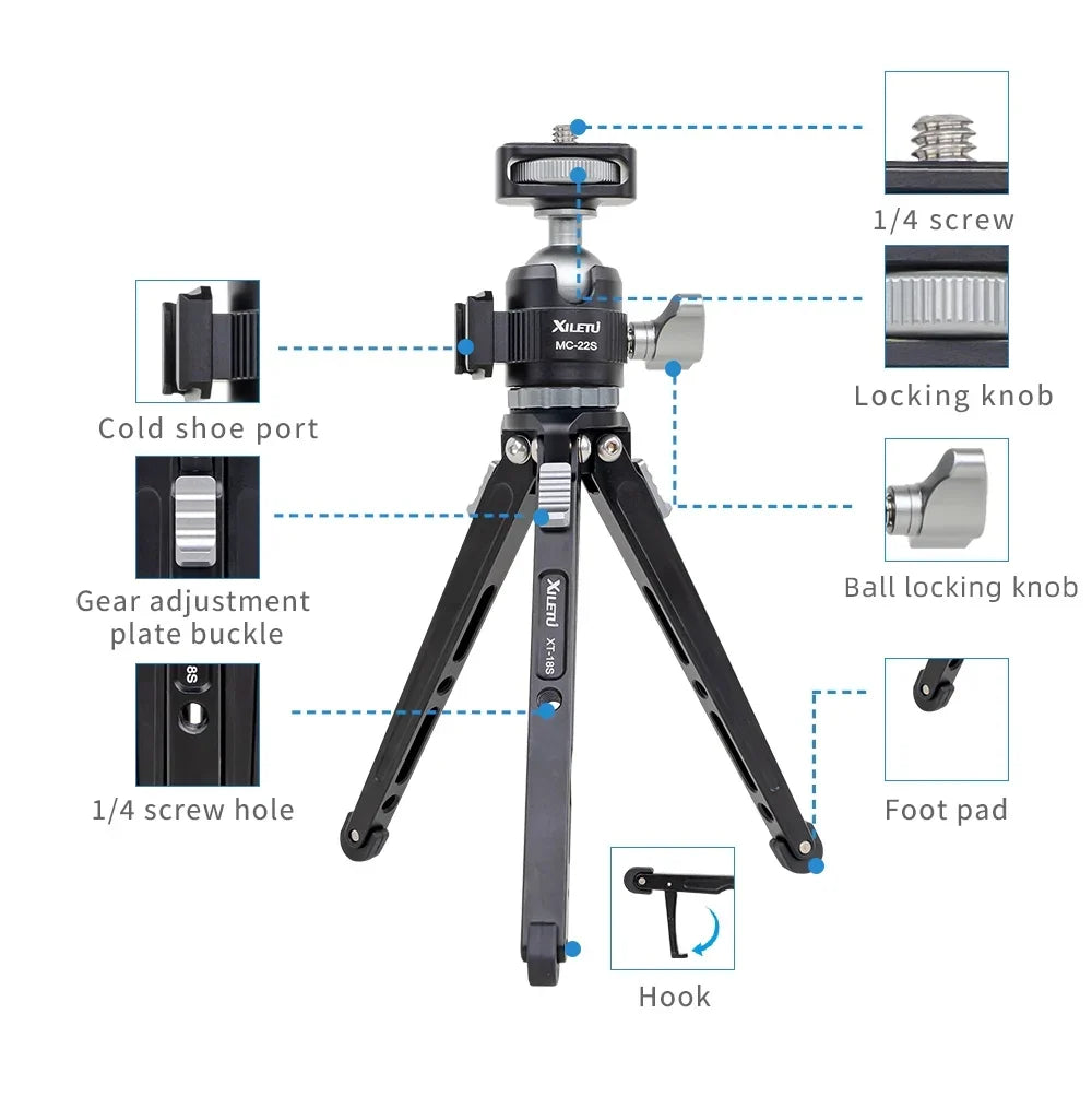 XILETU Vlogging Tripod Handheld Cold Shoe Head Camera & Phone Stand - Image 3