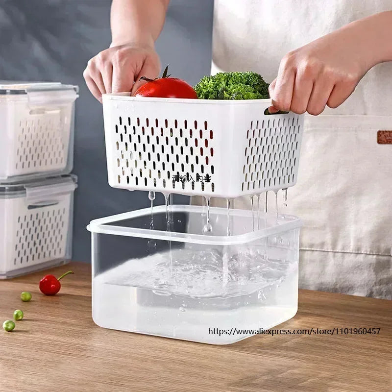 Multipurpose Refrigerator Storage Container with Drain Basket