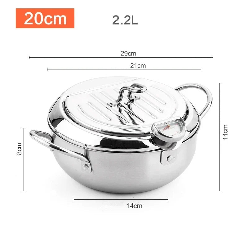 Japanese Deep Frying Pot with a Thermometer and a Lid 304 Stainless Steel Kitchen Tempura Fryer Pan 20/24cm - Image 13