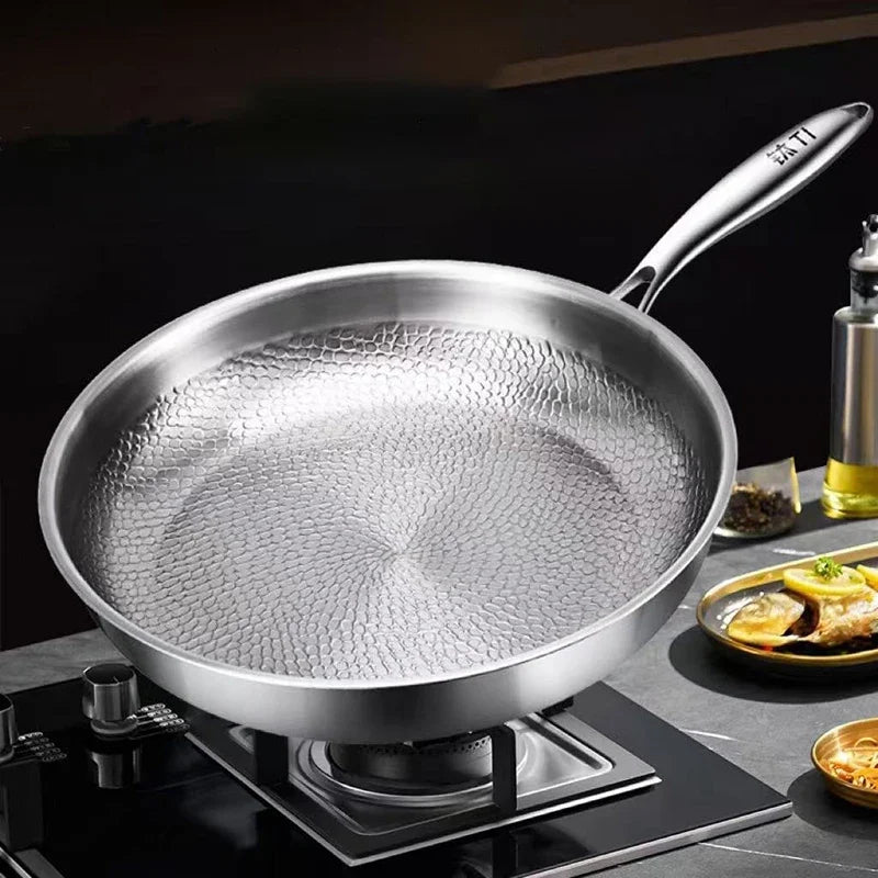 Titanium Frying Pan Thickened Non-Stick Non-Coating Hammer Pattern Fried Steak Pan Gas Stove Pot Induction Kitchen - Image 4
