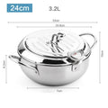 Japanese Deep Frying Pot with a Thermometer and a Lid 304 Stainless Steel Kitchen Tempura Fryer Pan 20/24cm - Image 32