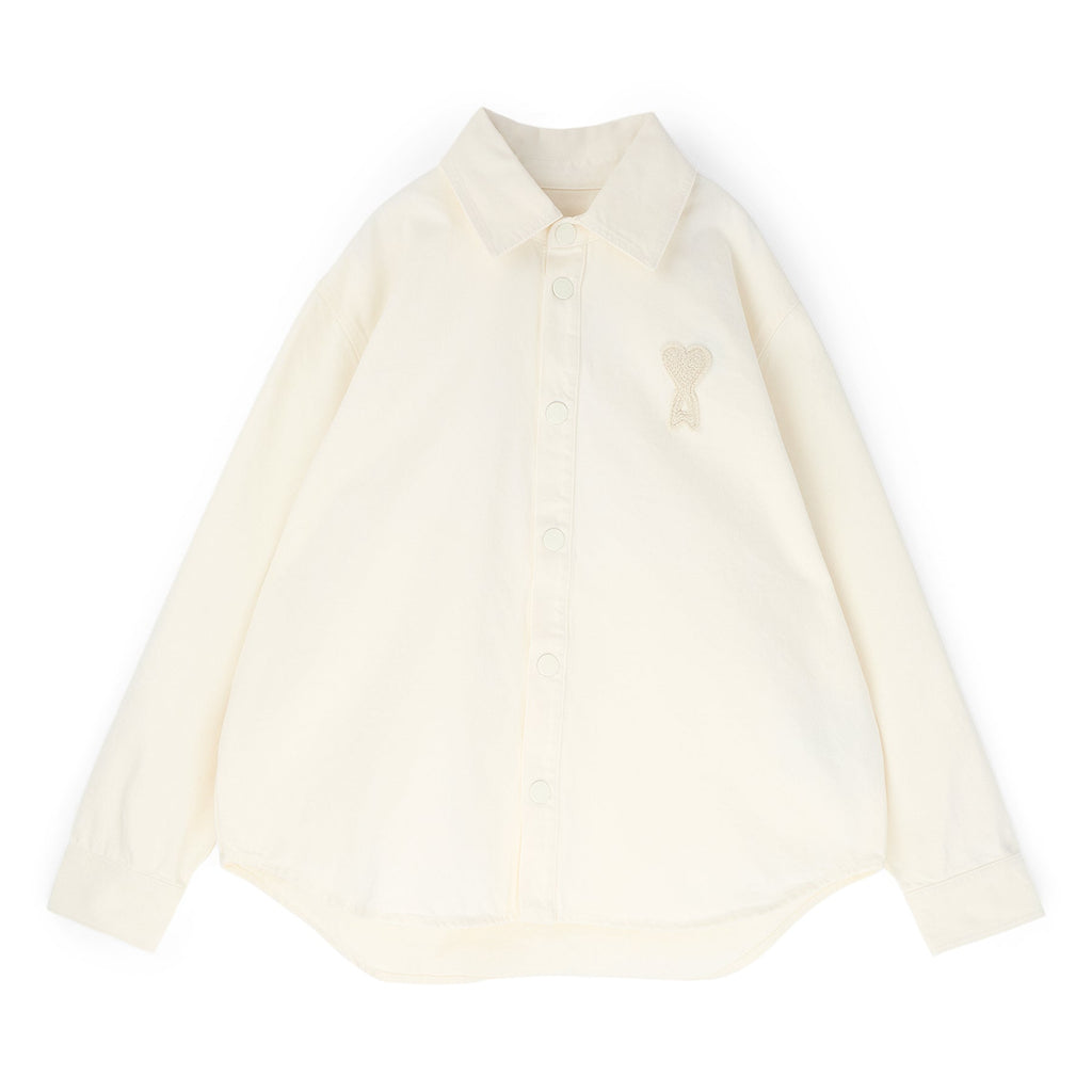AMI Paris Overshirt With Knitted AMI De Couer (Blanc creme)