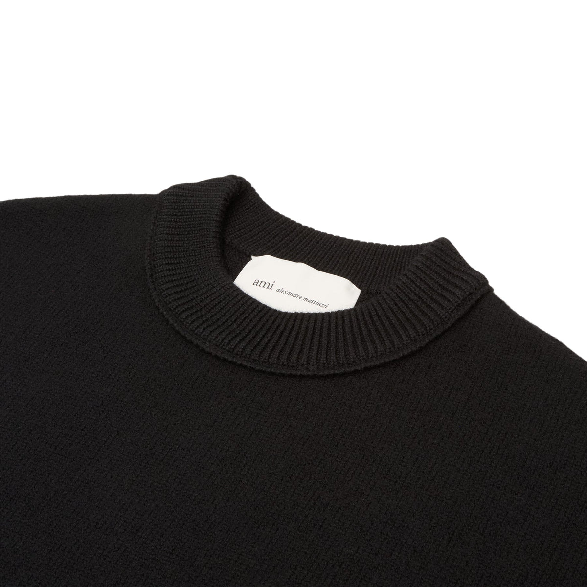 AMI Paris Crewneck Sweater With Contrasted AMI De Couer (Noir/Rouge) - Image 3