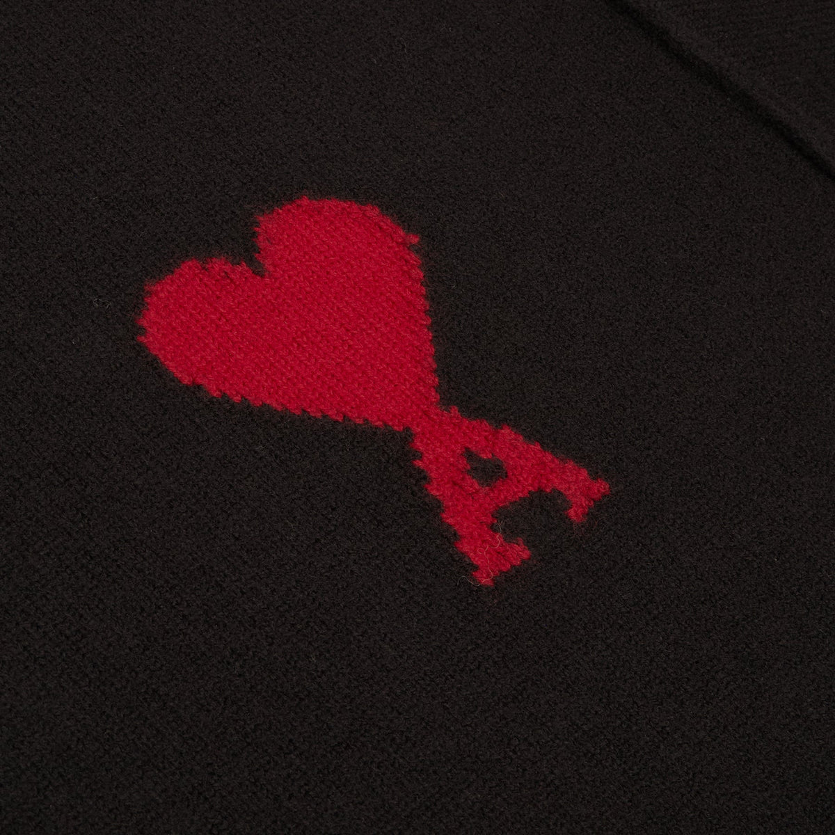 AMI Paris Crewneck Sweater With Contrasted AMI De Couer (Noir/Rouge) - Image 4