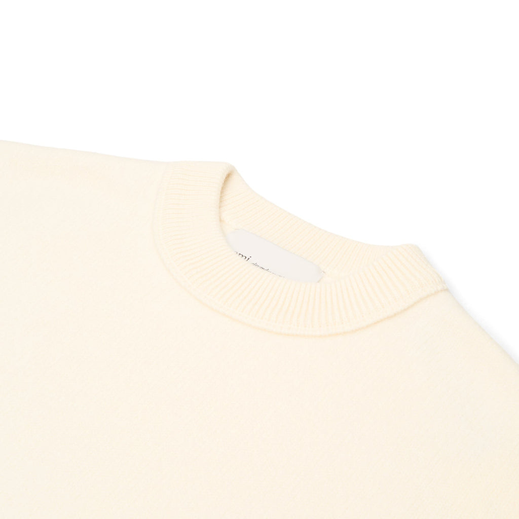 AMI Paris Crewneck Sweater With Contrasted AMI De Couer (Ecru/Rouge) - Image 3