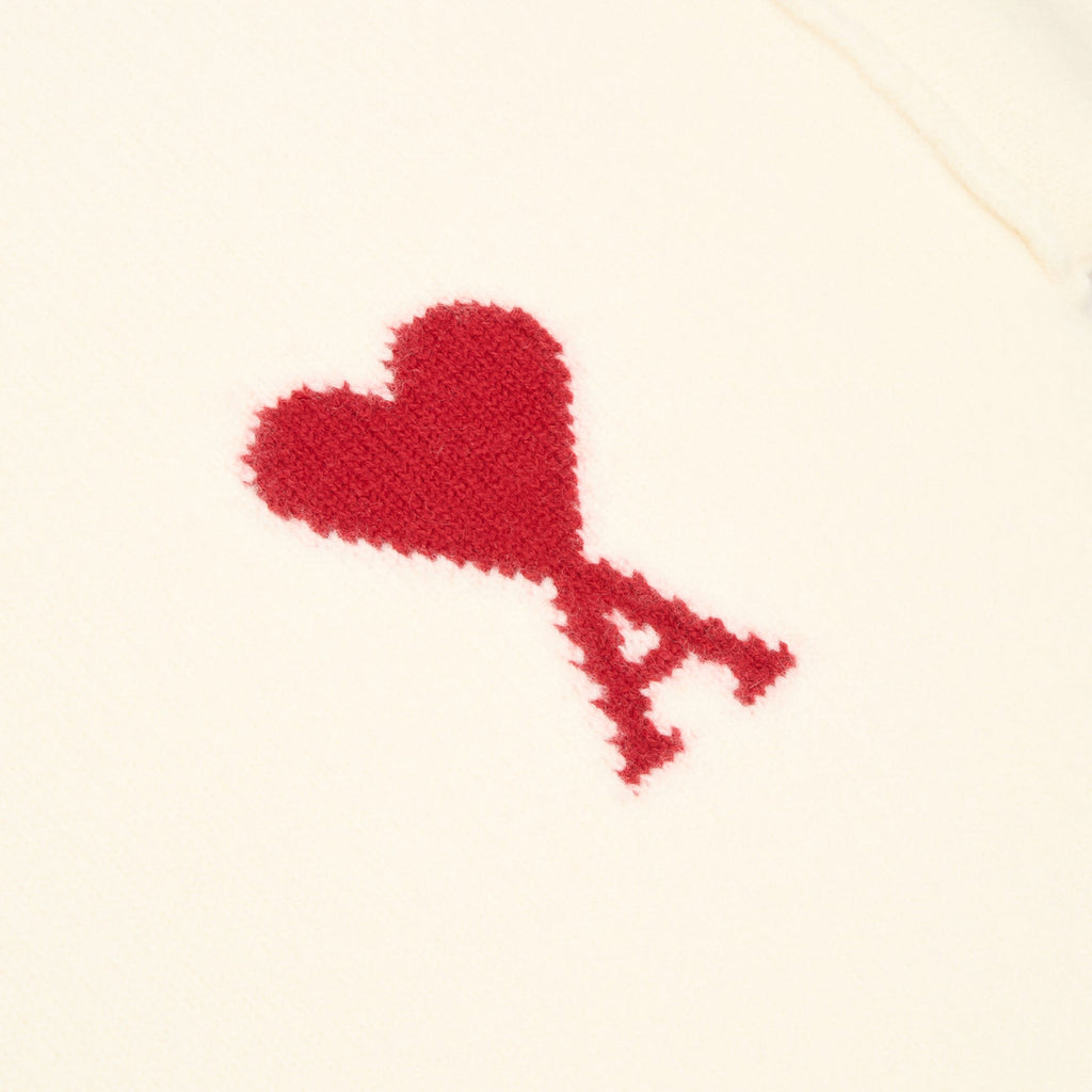 AMI Paris Crewneck Sweater With Contrasted AMI De Couer (Ecru/Rouge) - Image 4