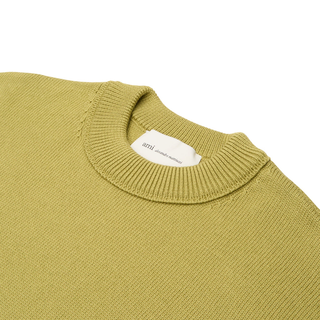 AMI Paris Crewneck Sweater With Contrasted AMI De Couer (Matcha/Ecru) - Image 3
