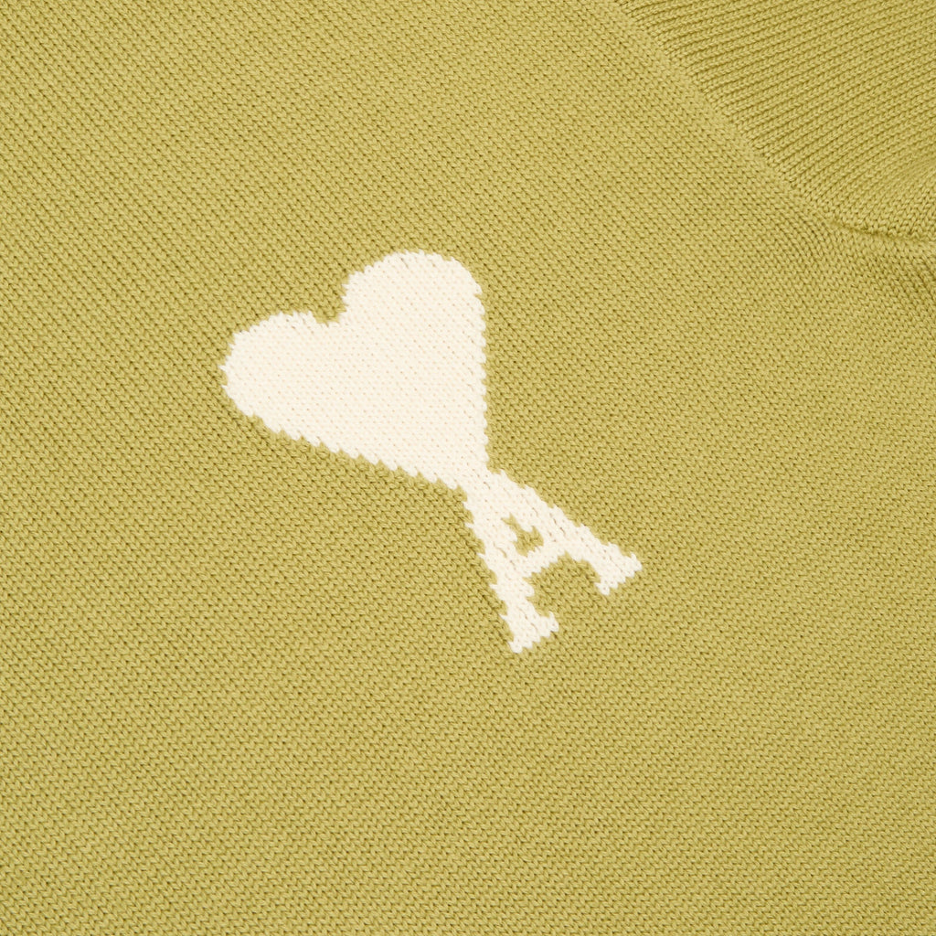AMI Paris Crewneck Sweater With Contrasted AMI De Couer (Matcha/Ecru) - Image 4
