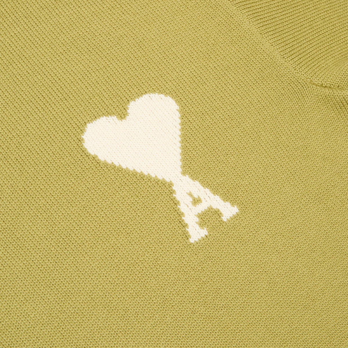AMI Paris Crewneck Sweater With Contrasted AMI De Couer (Matcha/Ecru) - Image 4