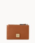 Pebble Grain Zip Credit Card Case - Caramel