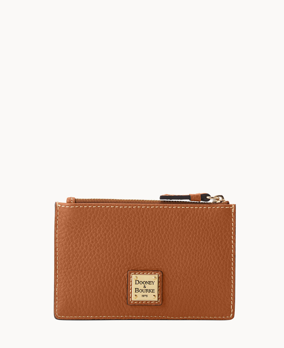 Pebble Grain Zip Credit Card Case - Caramel