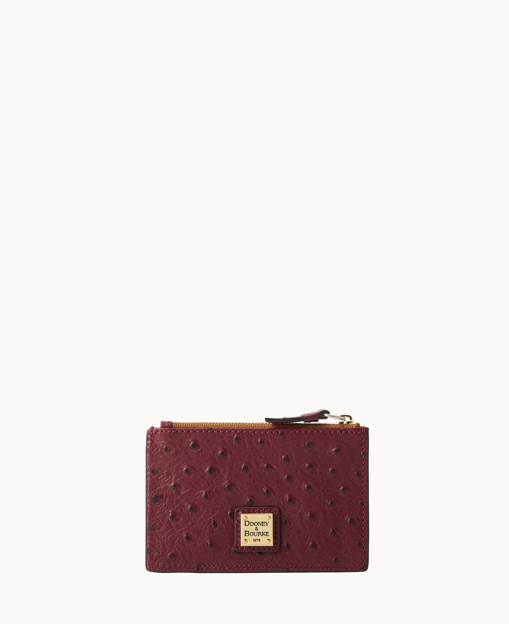 Ostrich Zip Credit Card Case - Burgundy