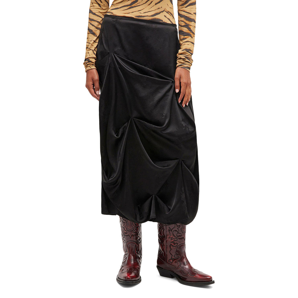 GANNI Jacquard Tuck Drpaed Skirt (Black) - Image 2