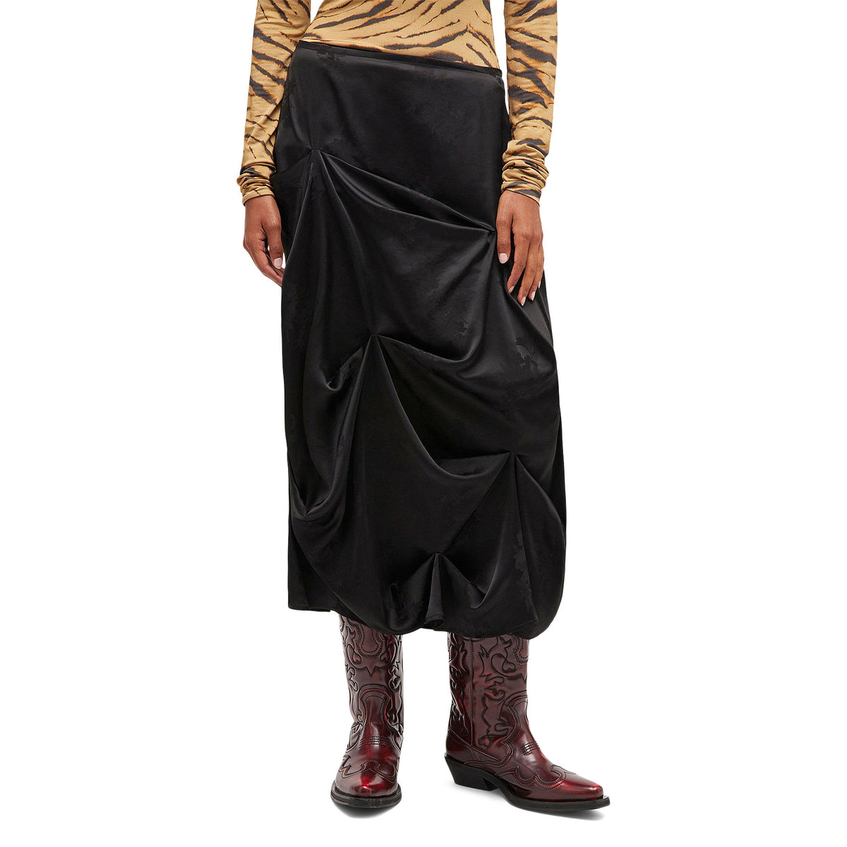 GANNI Jacquard Tuck Drpaed Skirt (Black) - Image 2