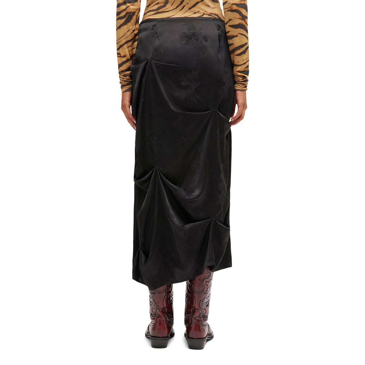 GANNI Jacquard Tuck Drpaed Skirt (Black) - Image 3