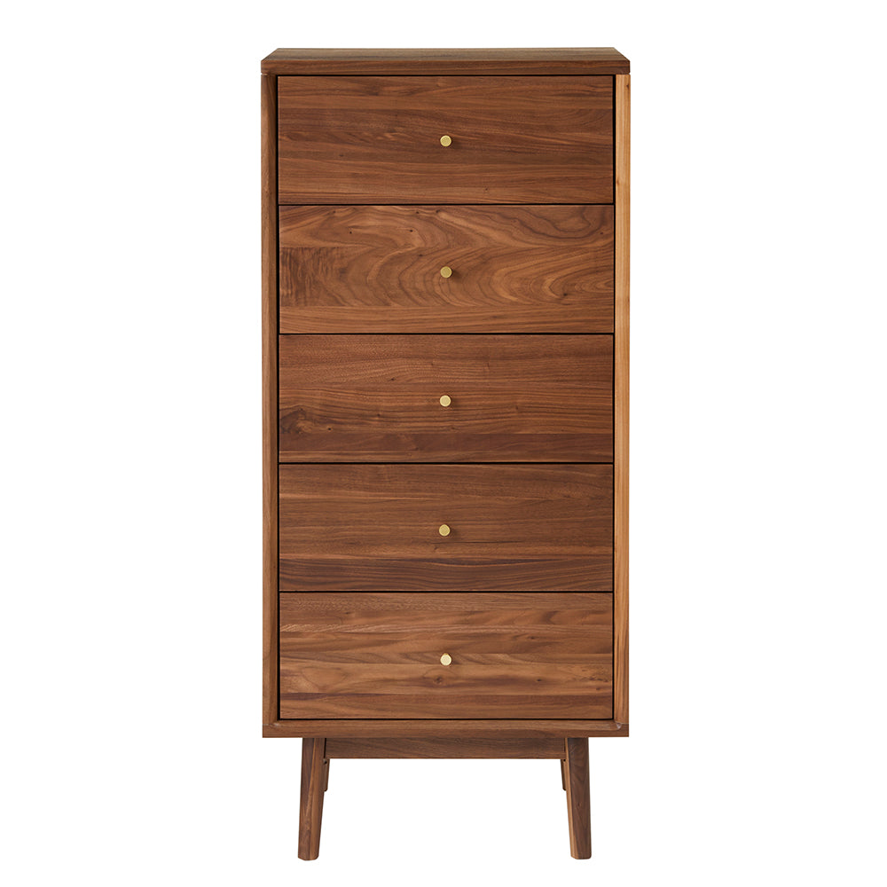 Wright Walnut Tallboy Chest of 5 Drawers - Image 9