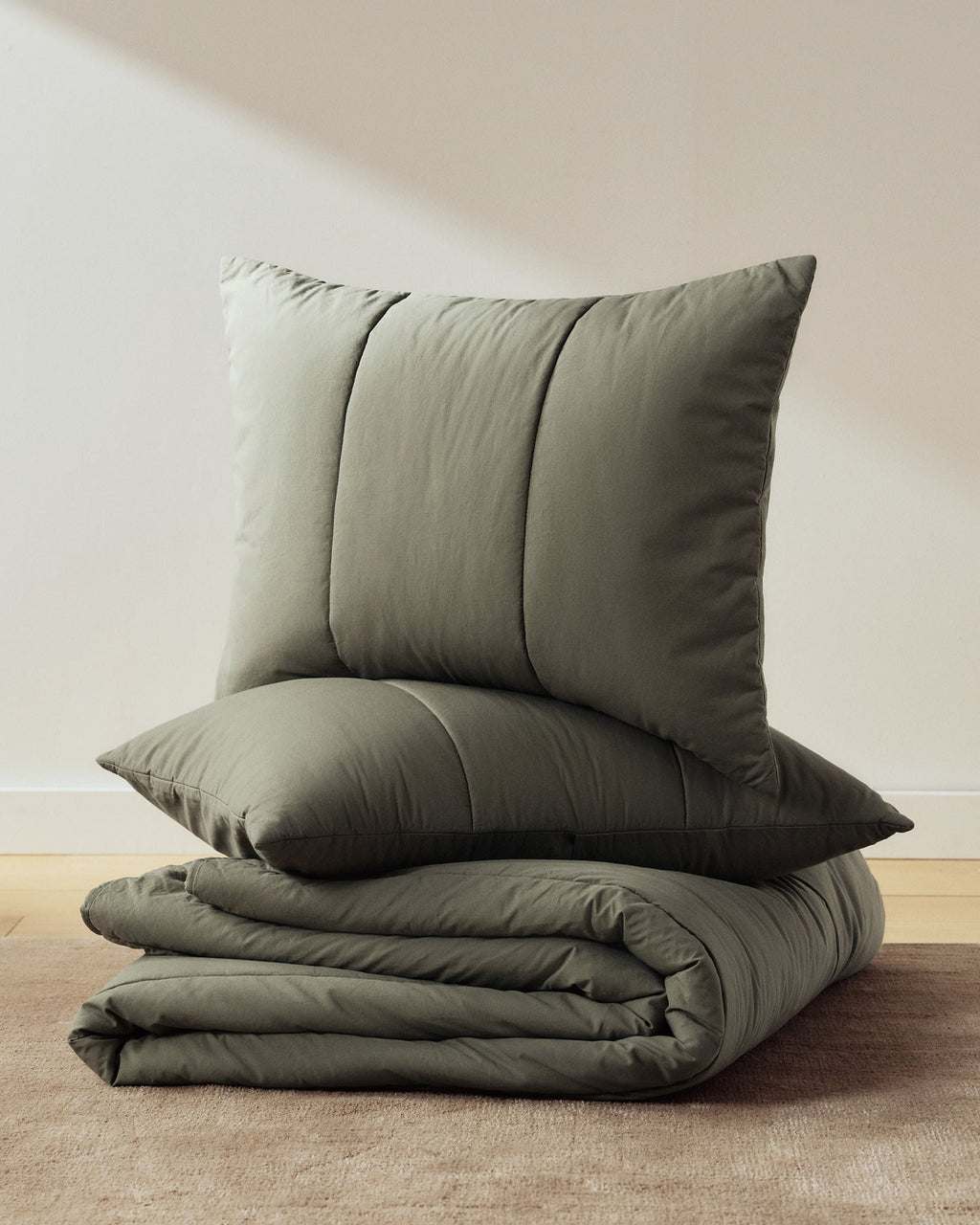 Brushed Cotton Quilted Sham Set (Moss) - Image 2