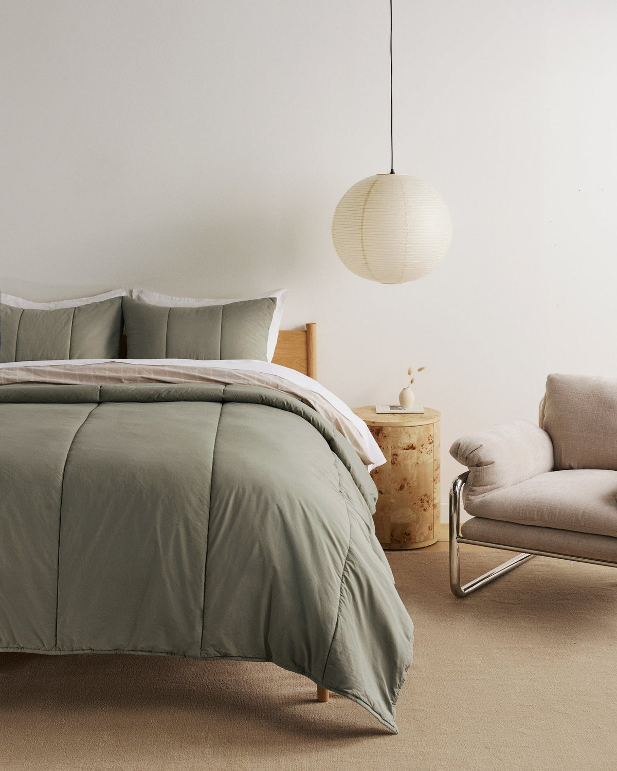 Brushed Cotton Quilted Sham Set (Moss) - Image 5
