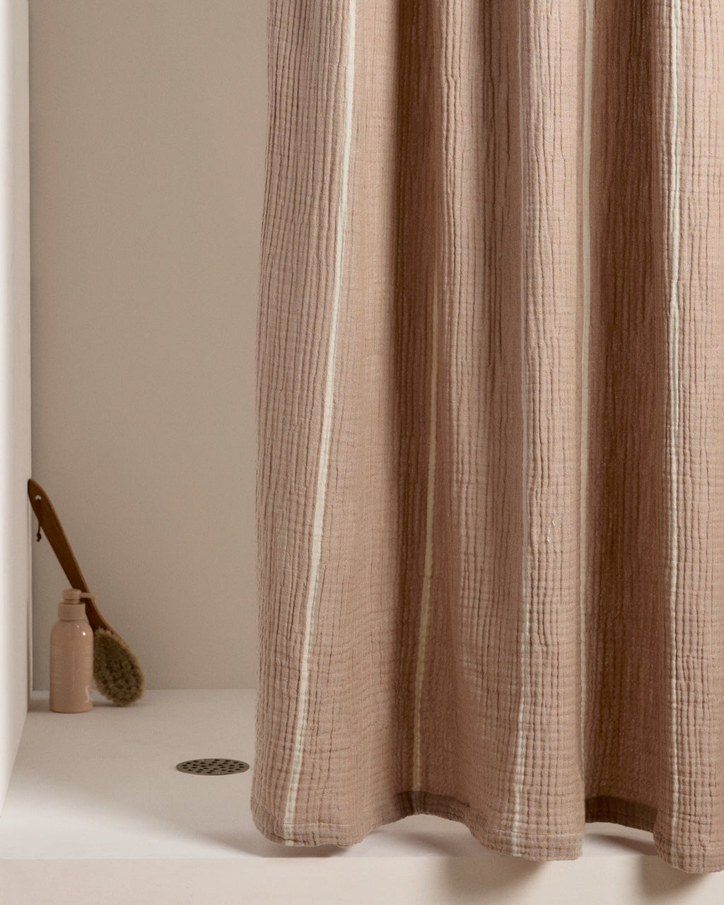 Organic Cloud Cotton Shower Curtain (Soft Adobe and Bone Stripe)