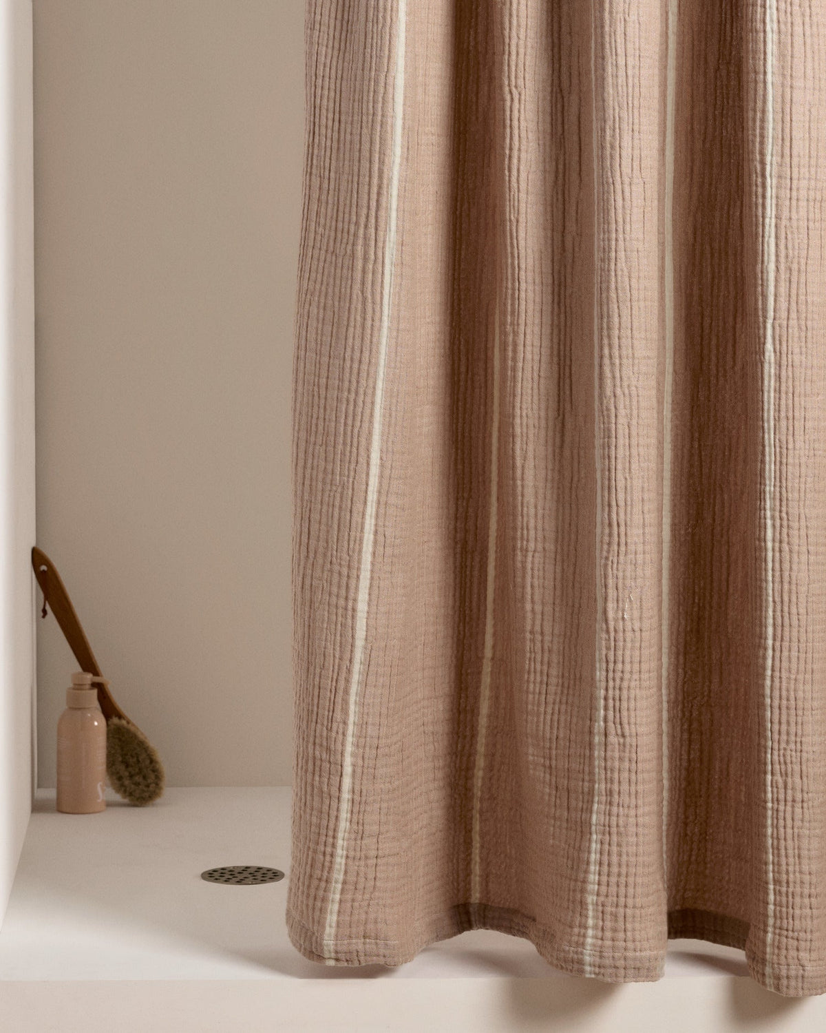 Organic Cloud Cotton Shower Curtain (Soft Adobe and Bone Stripe)