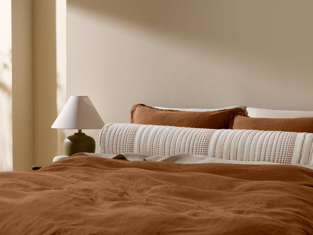 Hand Stitched Bolster Pillow Cover - FINAL SALE (Cream and Tobacco) - Image 2