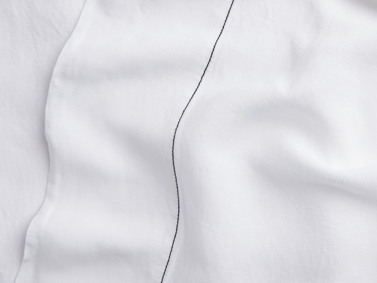 Linen Tencel Top Sheet - FINAL SALE (White with Black) - Image 3