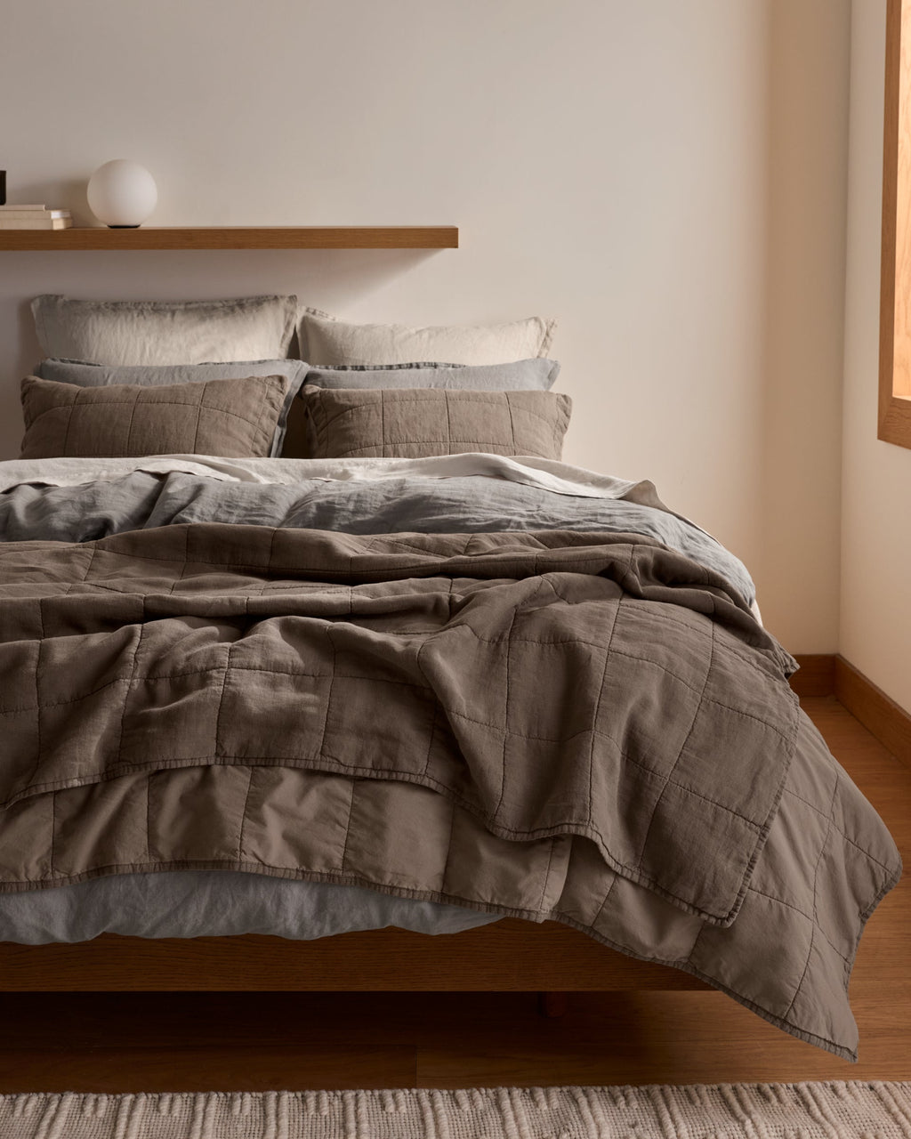 Linen Box Quilted Euro Sham (Warm Grey) - Image 4