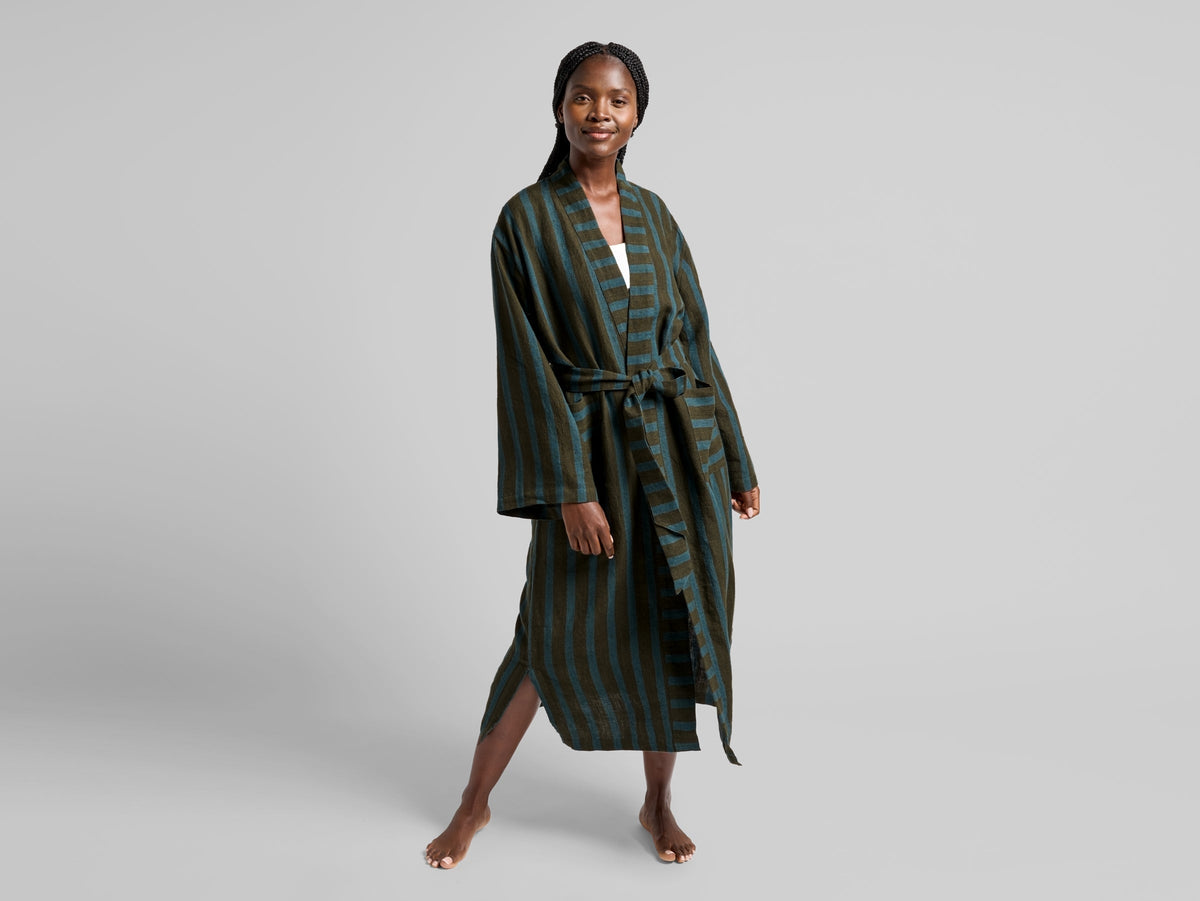 Linen Stripe Robe - FINAL SALE (Evergreen and Peacock) - Image 2