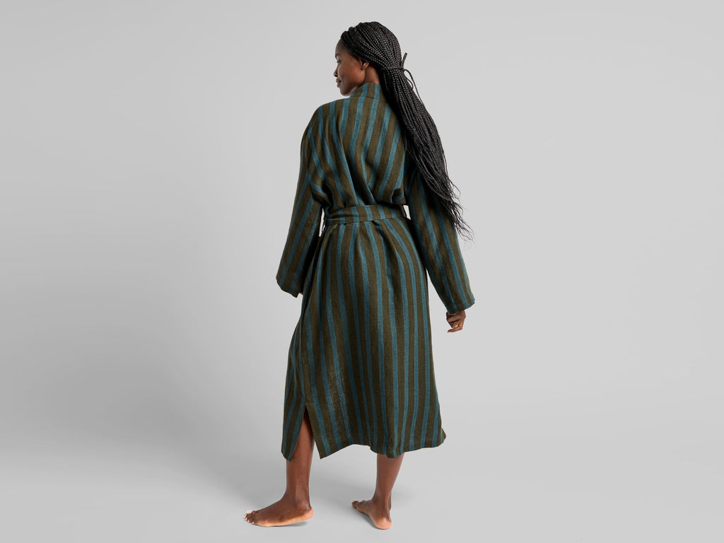 Linen Stripe Robe - FINAL SALE (Evergreen and Peacock) - Image 5