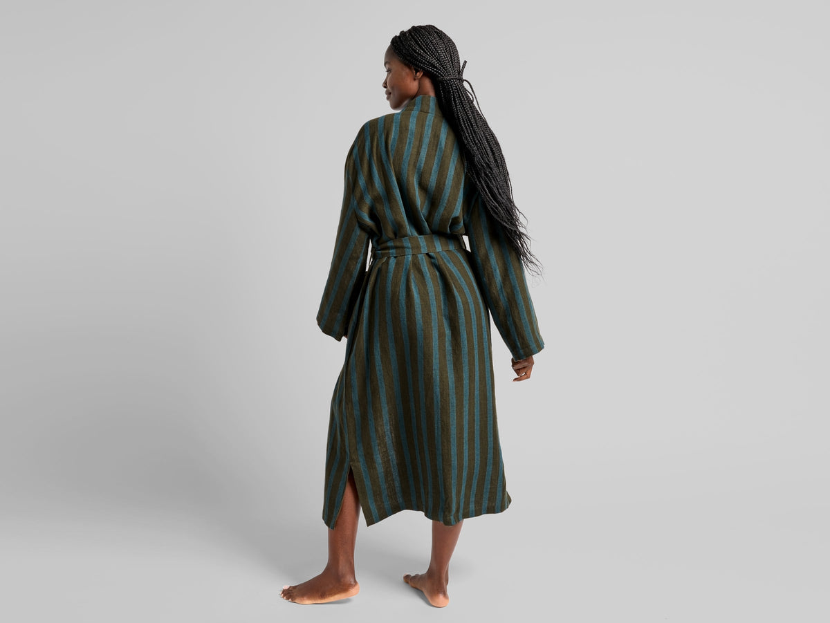 Linen Stripe Robe - FINAL SALE (Evergreen and Peacock) - Image 5