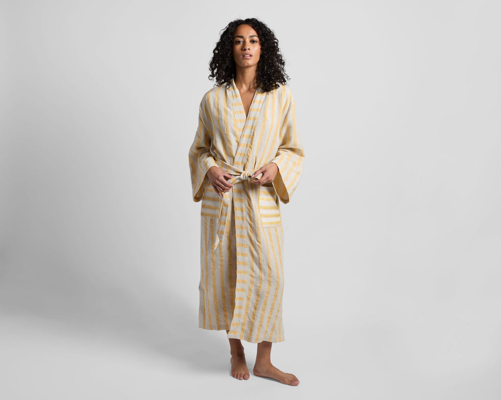 Linen Stripe Robe - FINAL SALE (Natural and Yellow) - Image 2
