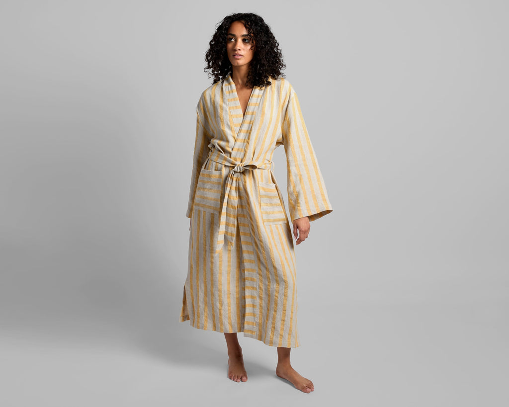 Linen Stripe Robe - FINAL SALE (Natural and Yellow) - Image 5