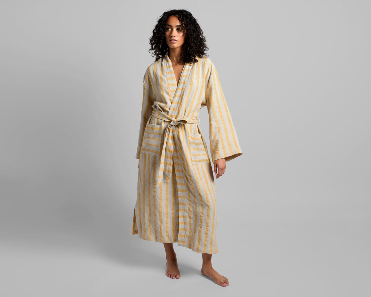 Linen Stripe Robe - FINAL SALE (Natural and Yellow) - Image 5