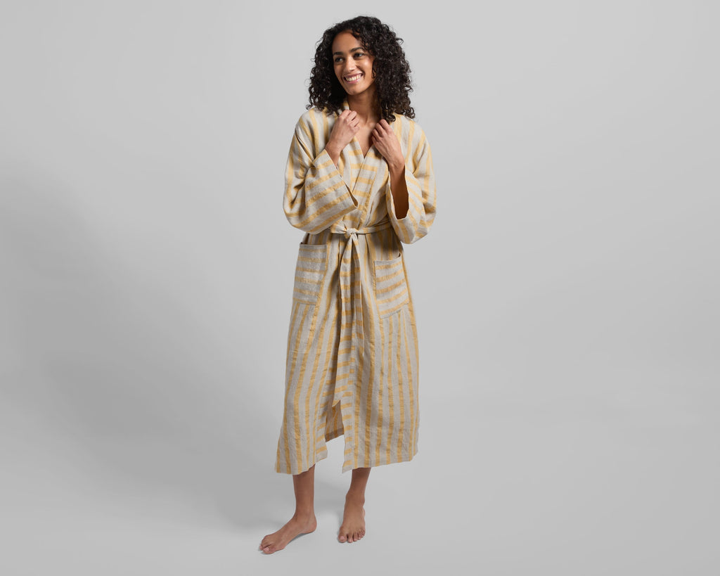 Linen Stripe Robe - FINAL SALE (Natural and Yellow) - Image 7