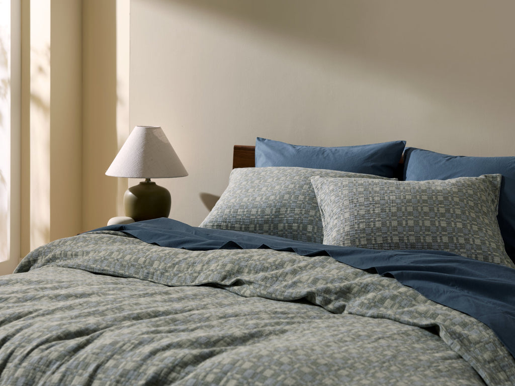 Modern Check Jacquard Duvet Cover (Dusk and Moss) - Image 2