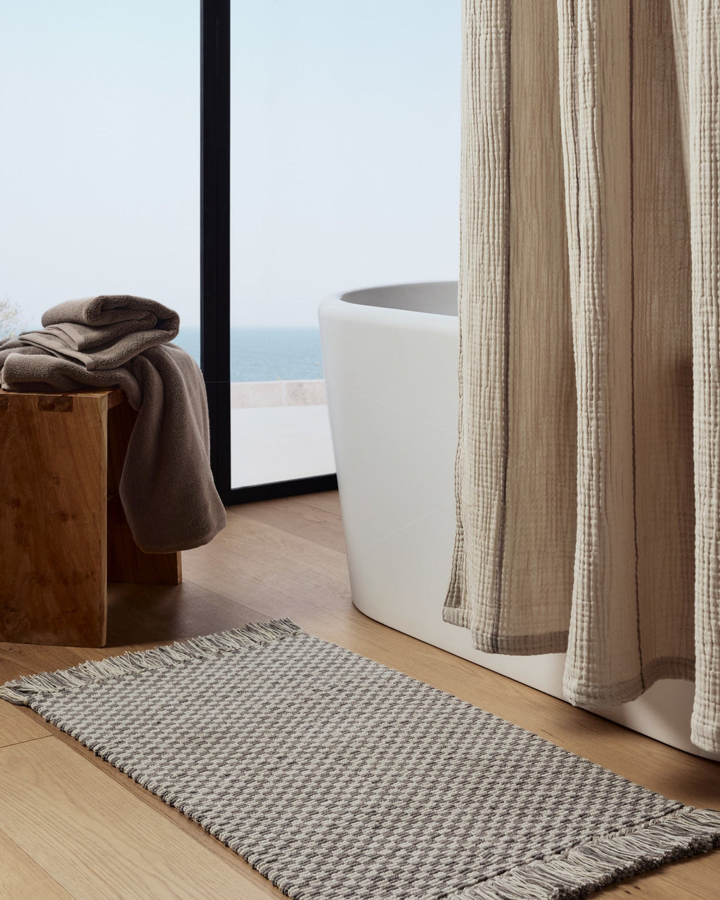 Organic Checkered Bath Rug (Pebble and Dove) - Image 4