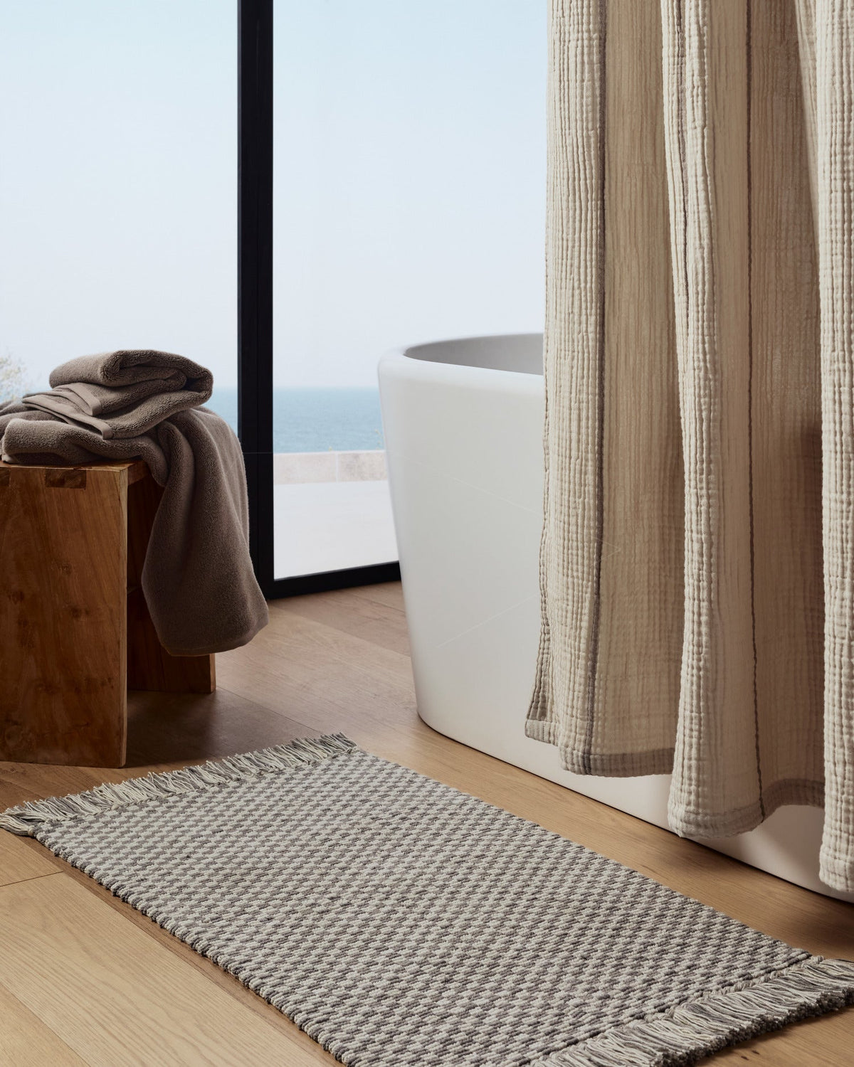 Organic Checkered Bath Rug (Pebble and Dove) - Image 4