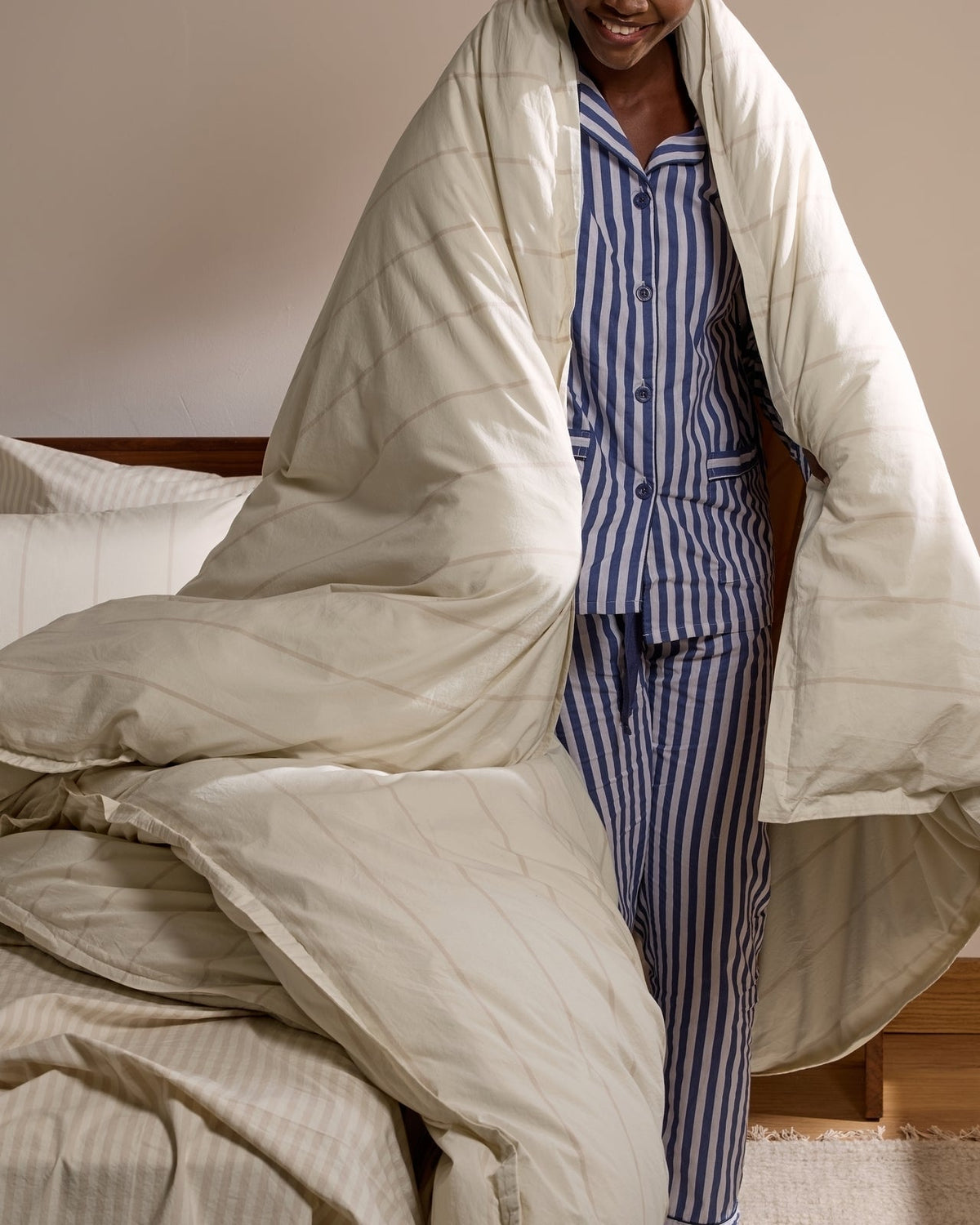 Percale Duvet Cover Set - Bone Stripe K/CK - Image 4