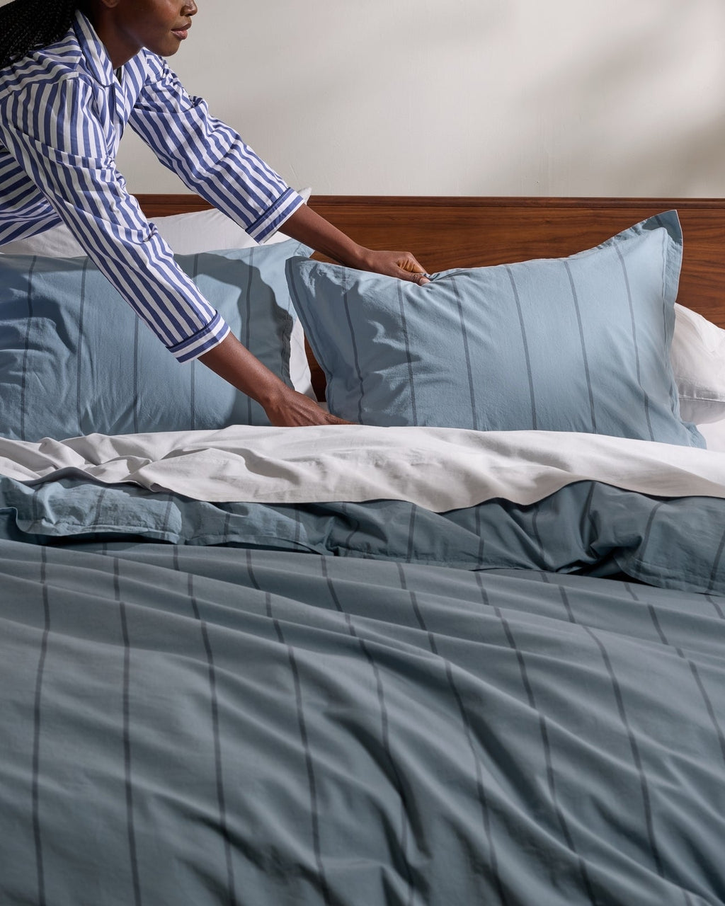 Percale Duvet Cover Set - Dusk Stripe F/Q - Image 2