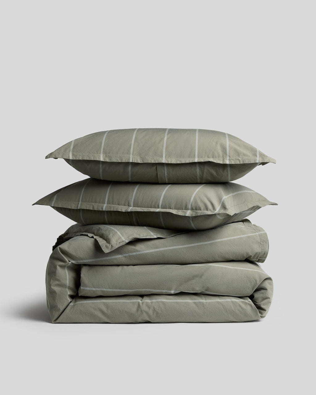 Percale Duvet Cover Set - Moss Stripe F/Q