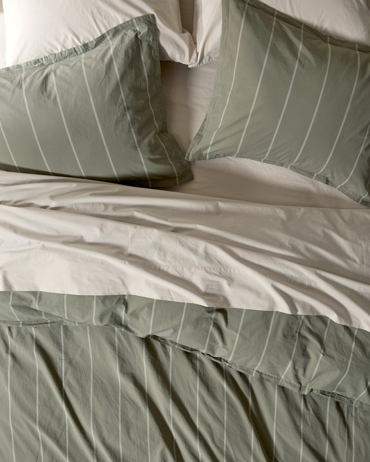 Percale Duvet Cover Set - Moss Stripe TW/XL - Image 2